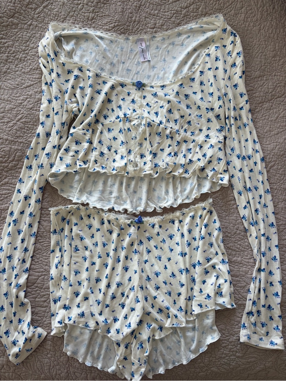 NWOT Urban Outfitters Soft Ribbed Floral Pajama Set